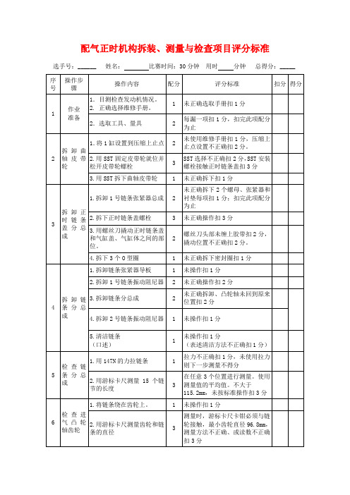 配气正时机构拆装测量评分标准