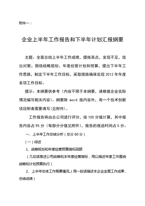 企业上半年工作总结及下半年计划汇报纲要(发布)