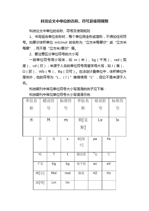 科技论文中单位的名称、符号及使用规则