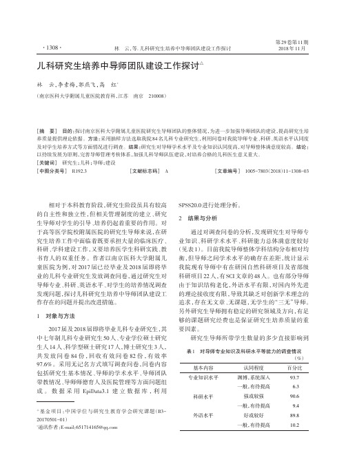 儿科研究生培养中导师团队建设工作探讨