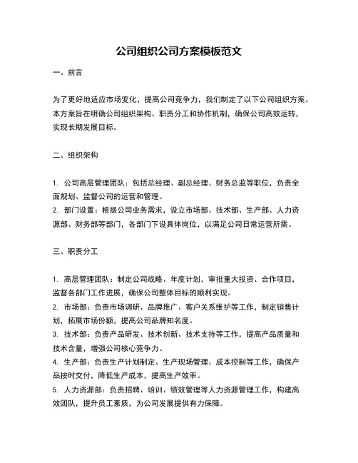 公司组织公司方案模板范文