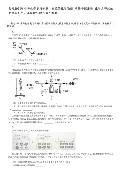 备考2021年中考化学复习专题：质量守恒定律_化学方程式的书写与配平,实验探究题专训及答案