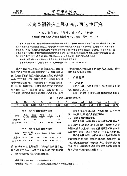 云南某铜铁多金属矿初步可选性研究