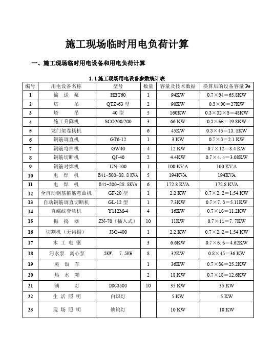 施工现场临时用电设备和用电负荷计算应用完整实例