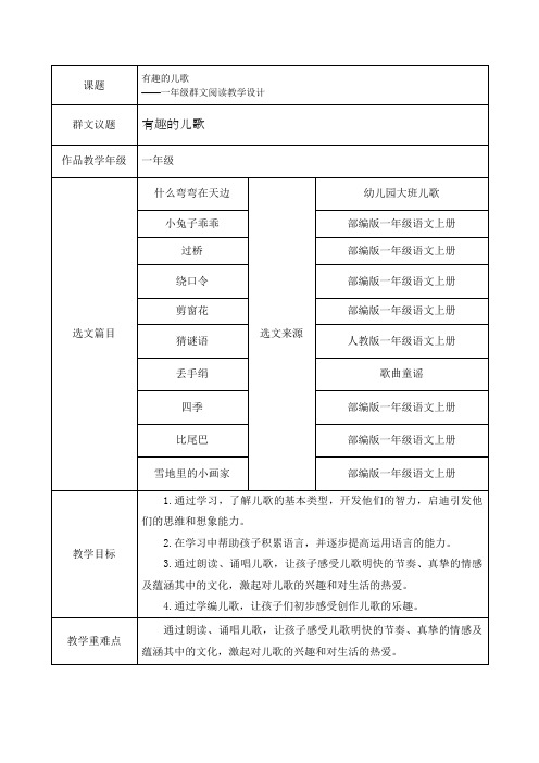 小学一年级群文阅读《有趣的儿歌》教学设计