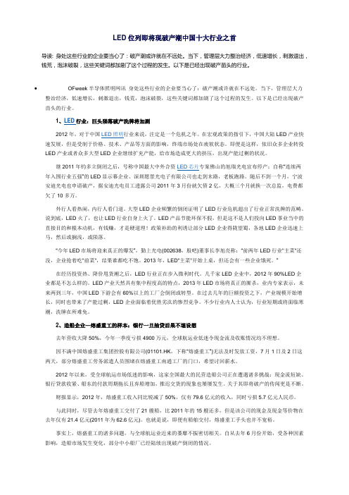 LED位列即将现破产潮中国十大行业之首