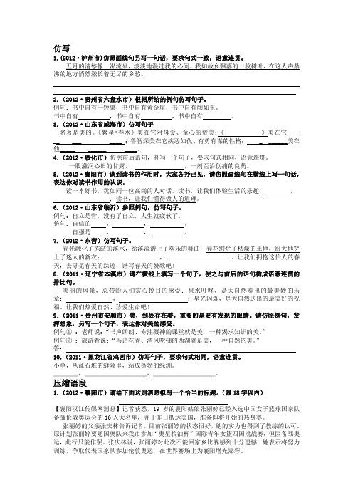 苏教版九年级(上)语文总复习：仿写、压缩语段