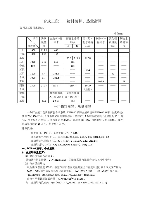 合成物料衡算,热量衡算