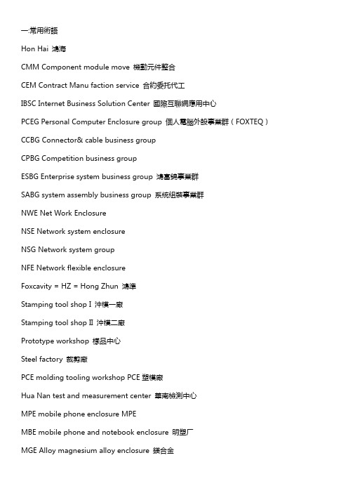 制造业工厂常用英文与缩写词汇大全