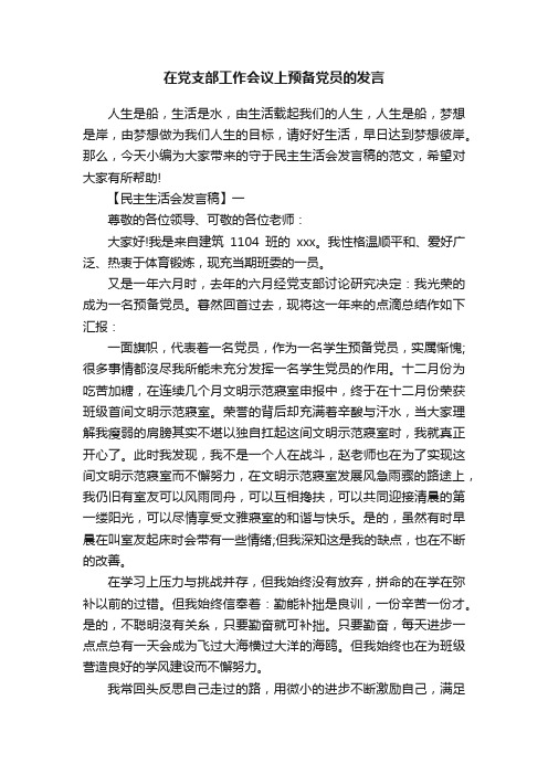 在党支部工作会议上预备党员的发言