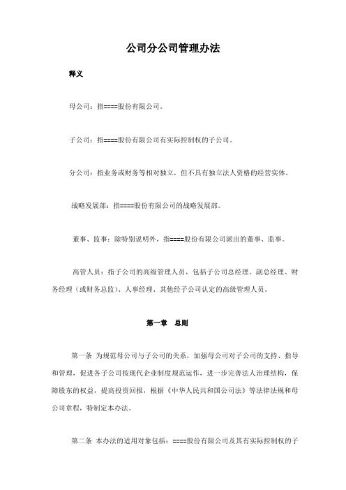 公司分公司管理办法