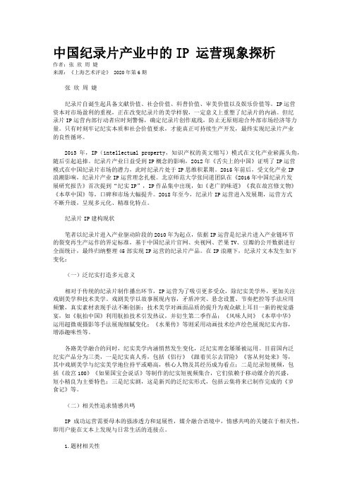 中国纪录片产业中的IP 运营现象探析