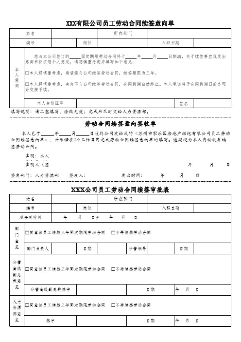 劳动合同续签意向单、审批表