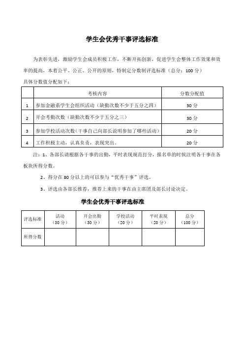 学生会优秀干事评选标准