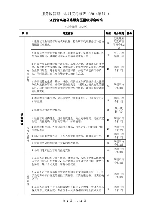 江西省高速公路服务区星级评定标准