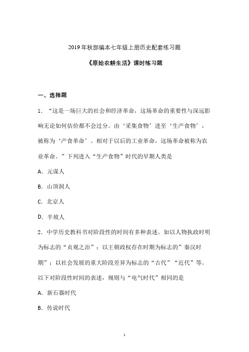 【课时练】2019-2020学年最新部编本七年级历史上册《原始农耕生活》课时练习卷 (九)