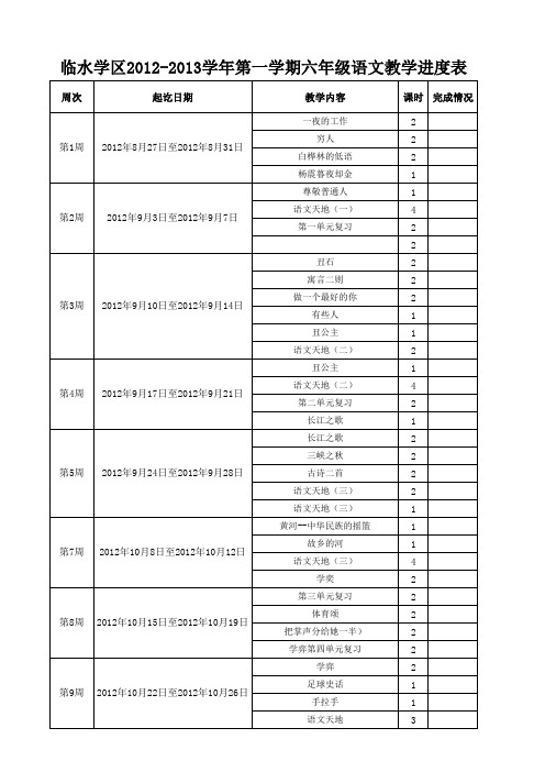 六年级语文课时安排表
