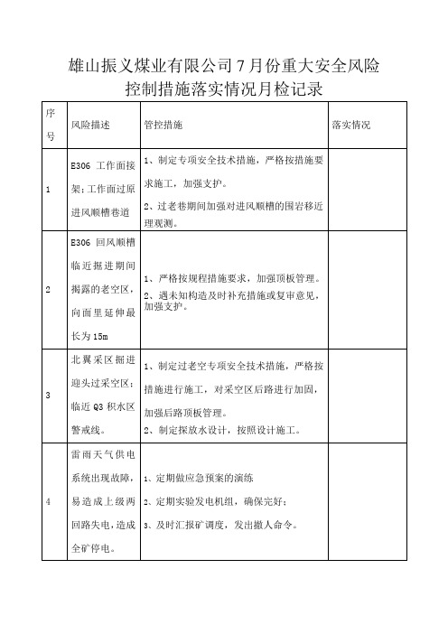 风险控制措施落实情况检查表