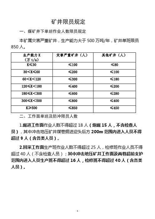 煤矿井下单班作业人数限员规定