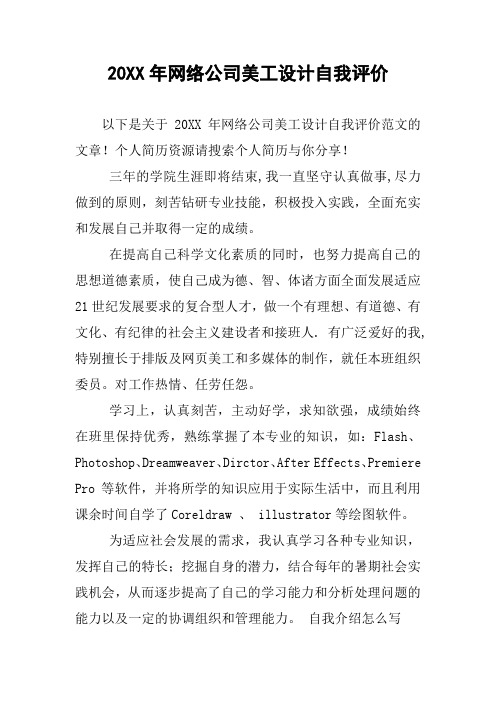 20XX年网络公司美工设计自我评价