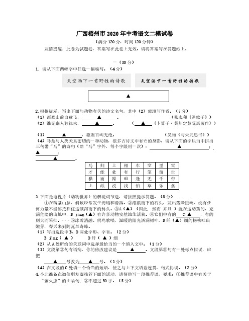 广西梧州市2020年中考语文二模试卷