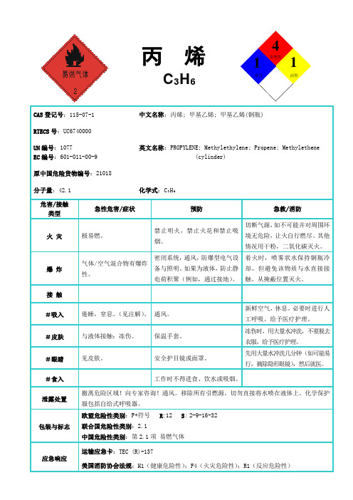 国际化学品安全卡-丙烯