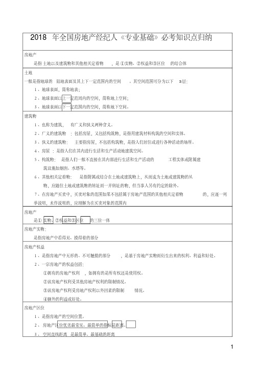 2018年全国房地产经纪人《专业基础》必考知识点归纳 .