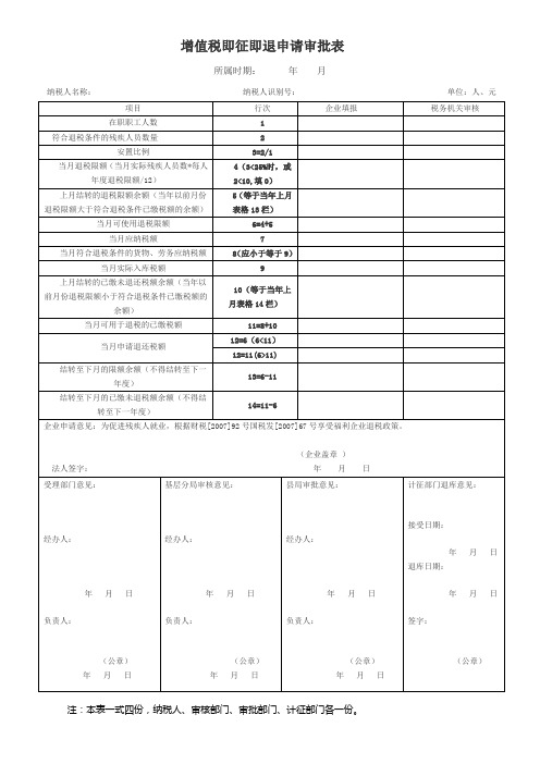 山东省增值税即征即退申请审批表