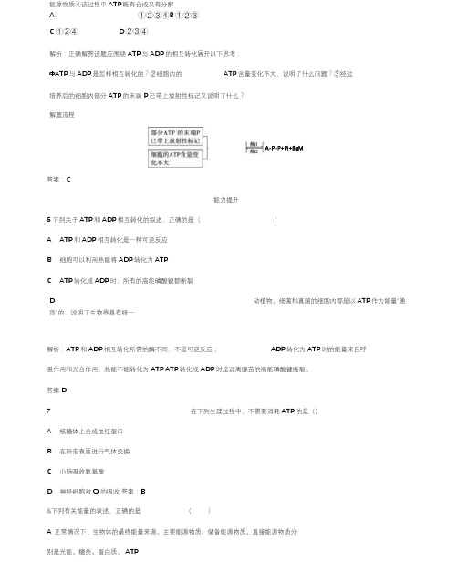 苏教版必修一ATP、酶和酶促反应作业