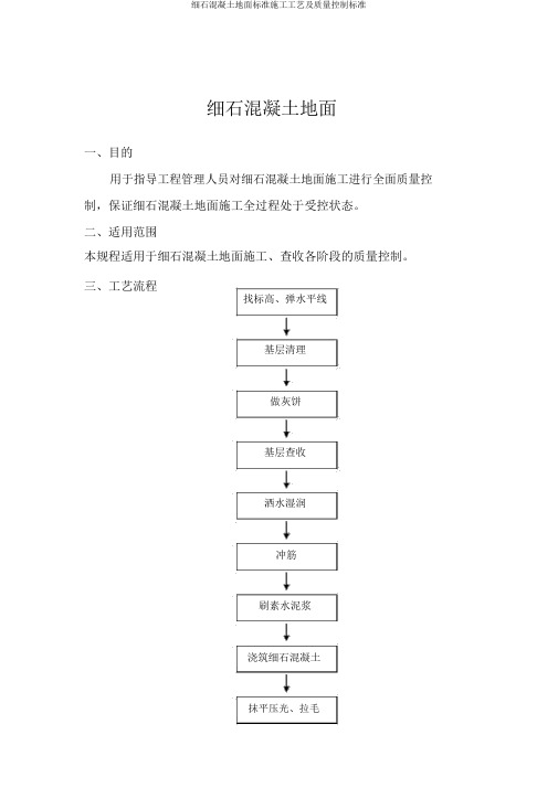 细石混凝土地面标准施工工艺及质量控制标准