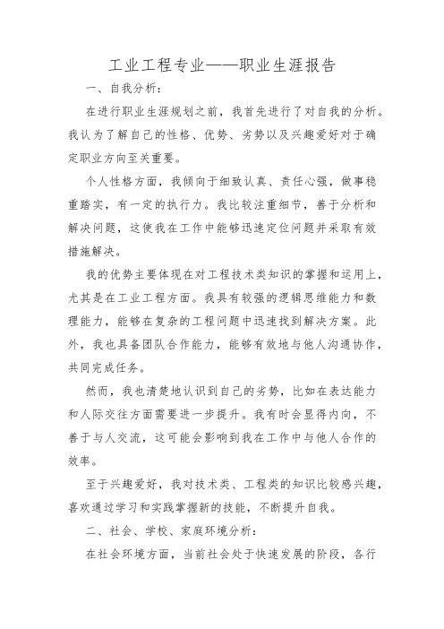 工业工程专业——职业生涯报告