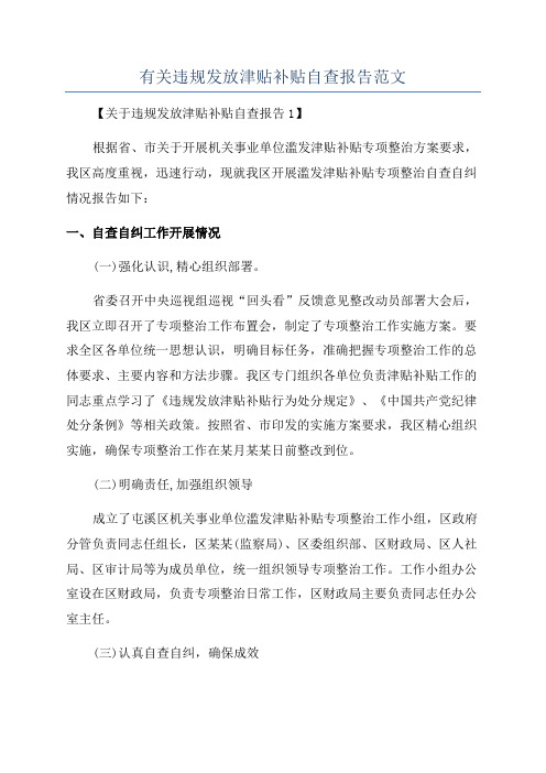 有关违规发放津贴补贴自查报告范文