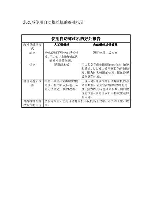 怎么写使用自动螺丝机的好处报告