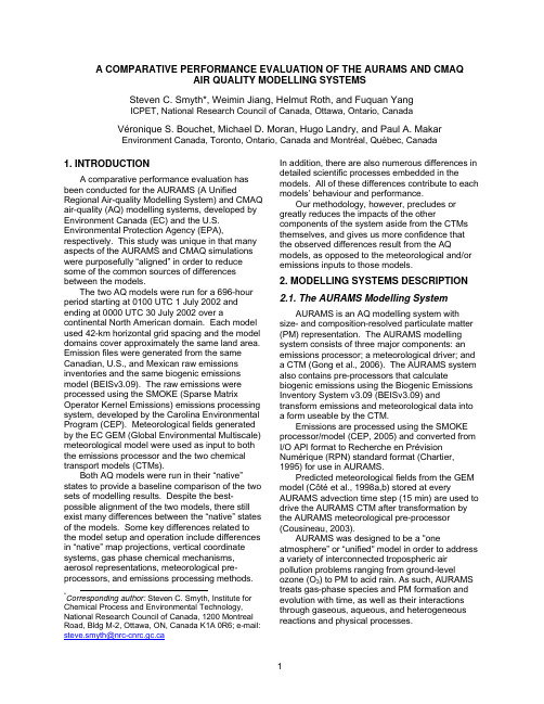 A COMPARATIVE PERFORMANCE EVALUATION OF THE AURAMS AND CMAQ AIR QUALITY MODELLING SYSTEMS