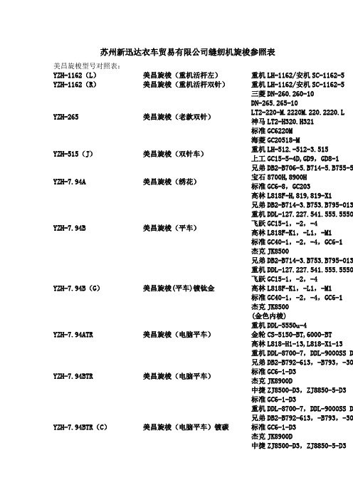 缝纫机旋梭参照表