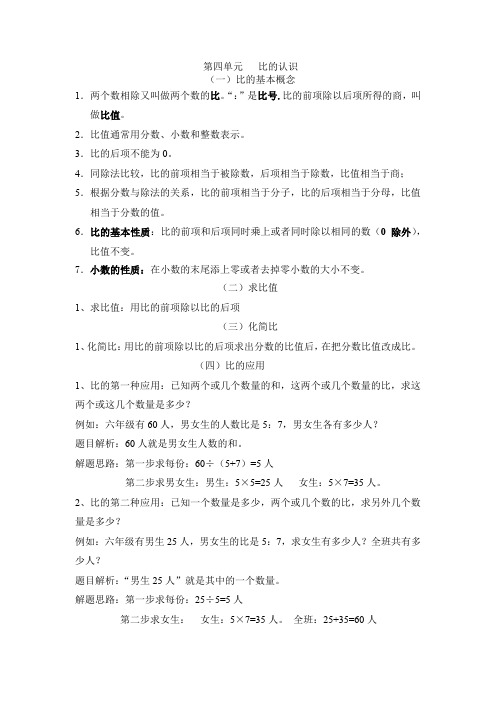 北师大版六年级数学上册第五章  比的认识 知识点+练习