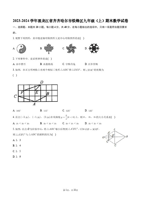 2023-2024学年黑龙江省齐齐哈尔市铁锋区九年级(上)期末数学试卷+答案解析