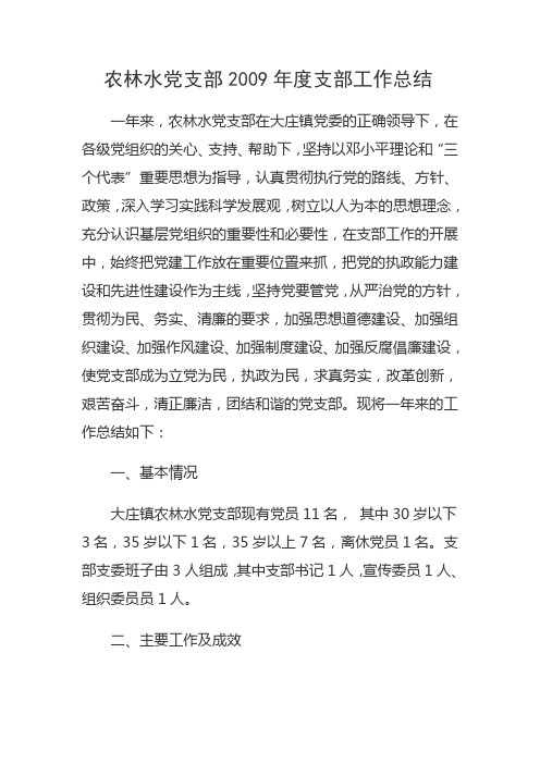 09年支部工作总结
