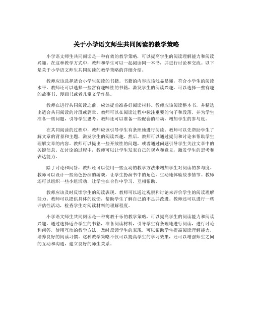 关于小学语文师生共同阅读的教学策略