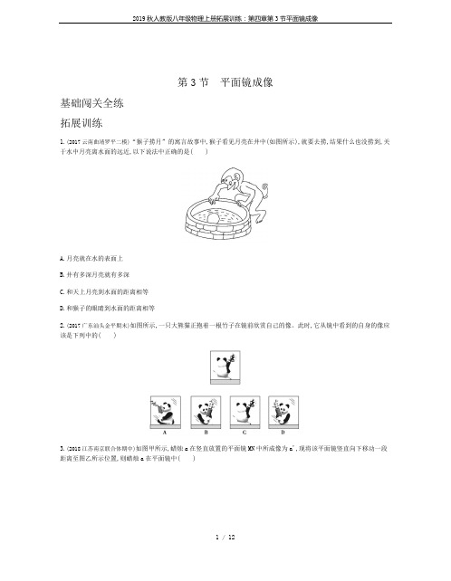 2019秋人教版八年级物理上册拓展训练：第四章第3节平面镜成像