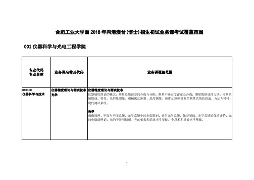 合肥工业大学面向港澳台招生博士研究生招生考试初试部分科目考试大纲