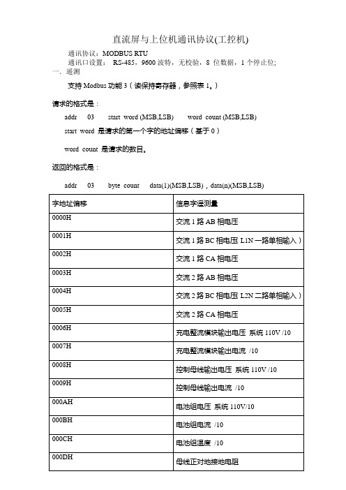 直流电源柜modbus rtu 通讯协议