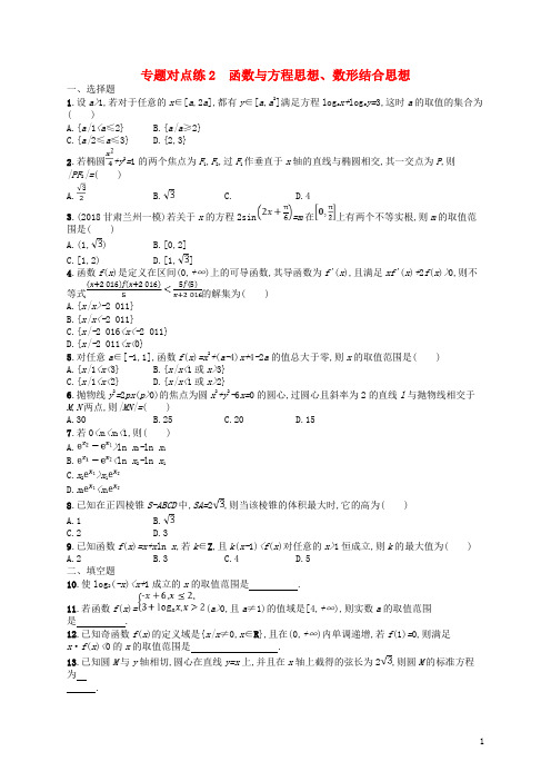 2020版高考数学二轮复习 专题对点练2 函数与方程思想、数形结合思想 文