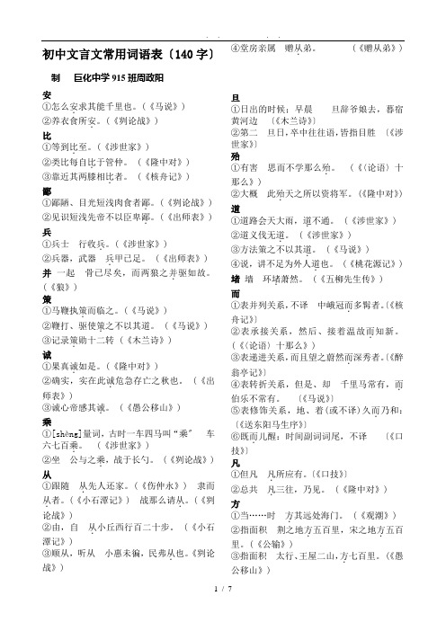 初中文言文常用词语汇编(140字)