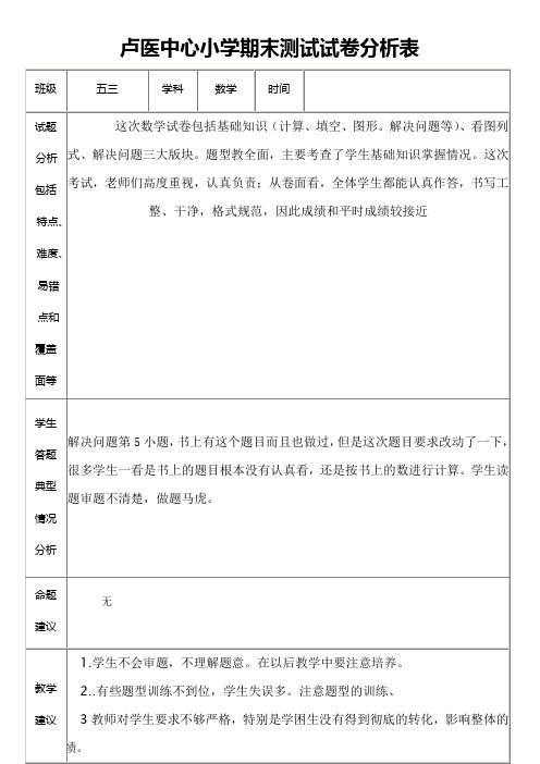 数学试卷分析表