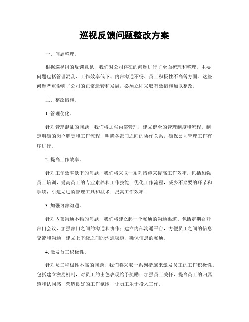 巡视反馈问题整改方案