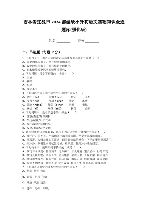 吉林省辽源市2024部编版小升初语文基础知识全通题库(强化版)