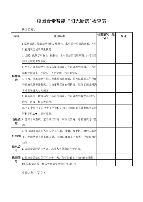 校园食堂智能“阳光厨房”检查表