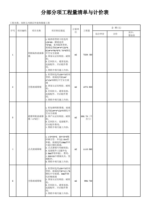 外幕墙工程清单