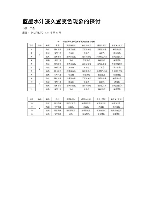 蓝墨水汁迹久置变色现象的探讨